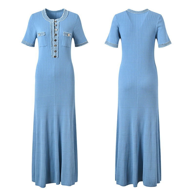 Ninon Denim-Trim Ribbed Knit Maxi Dress - additional view 6