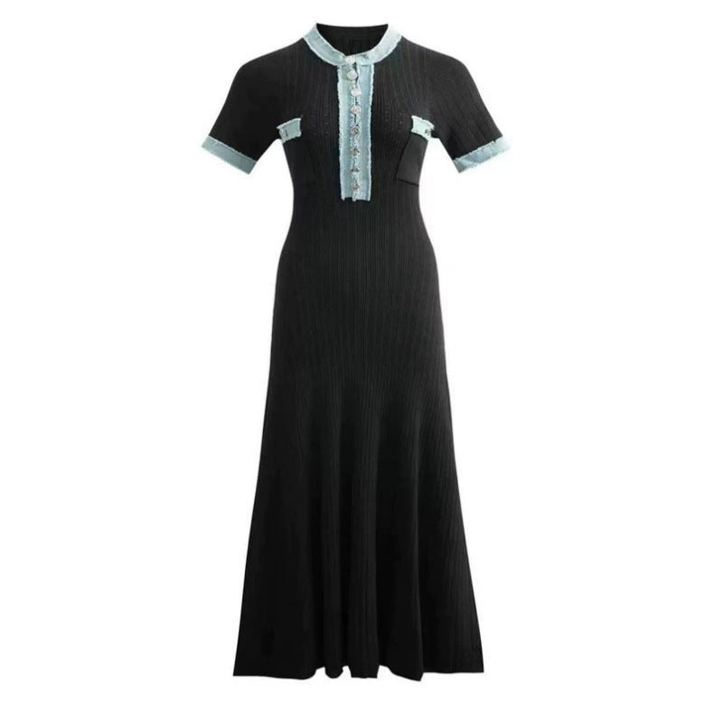 Ninon Denim-Trim Ribbed Knit Maxi Dress - additional view 7