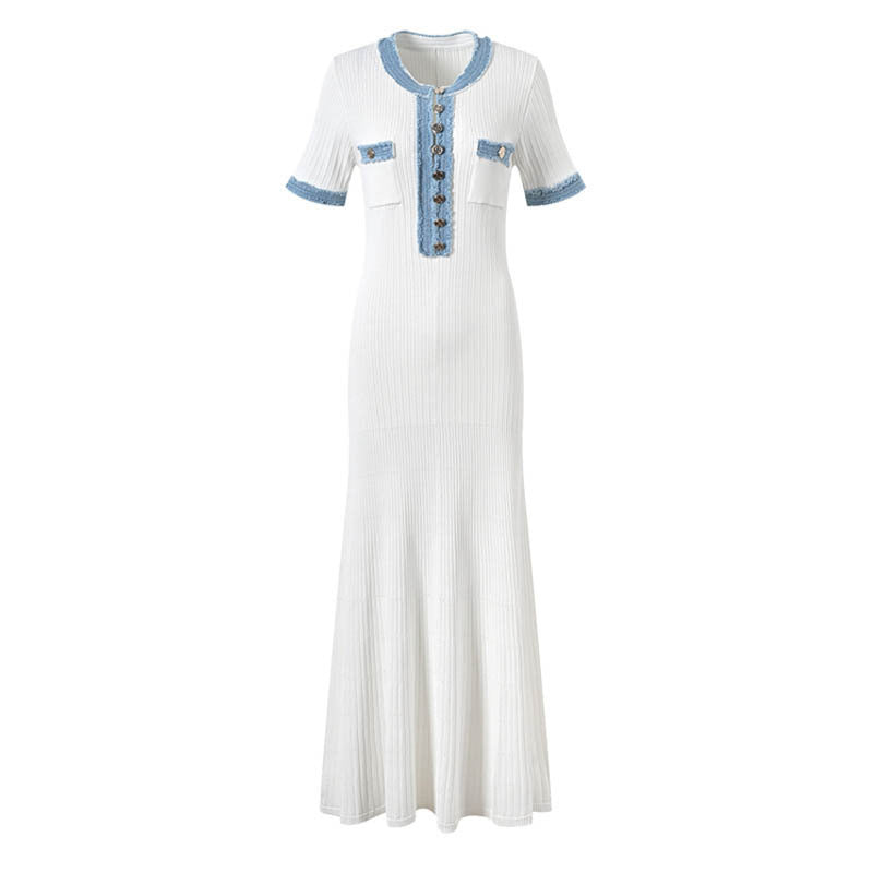 Ninon Denim-Trim Ribbed Knit Maxi Dress - additional view 8