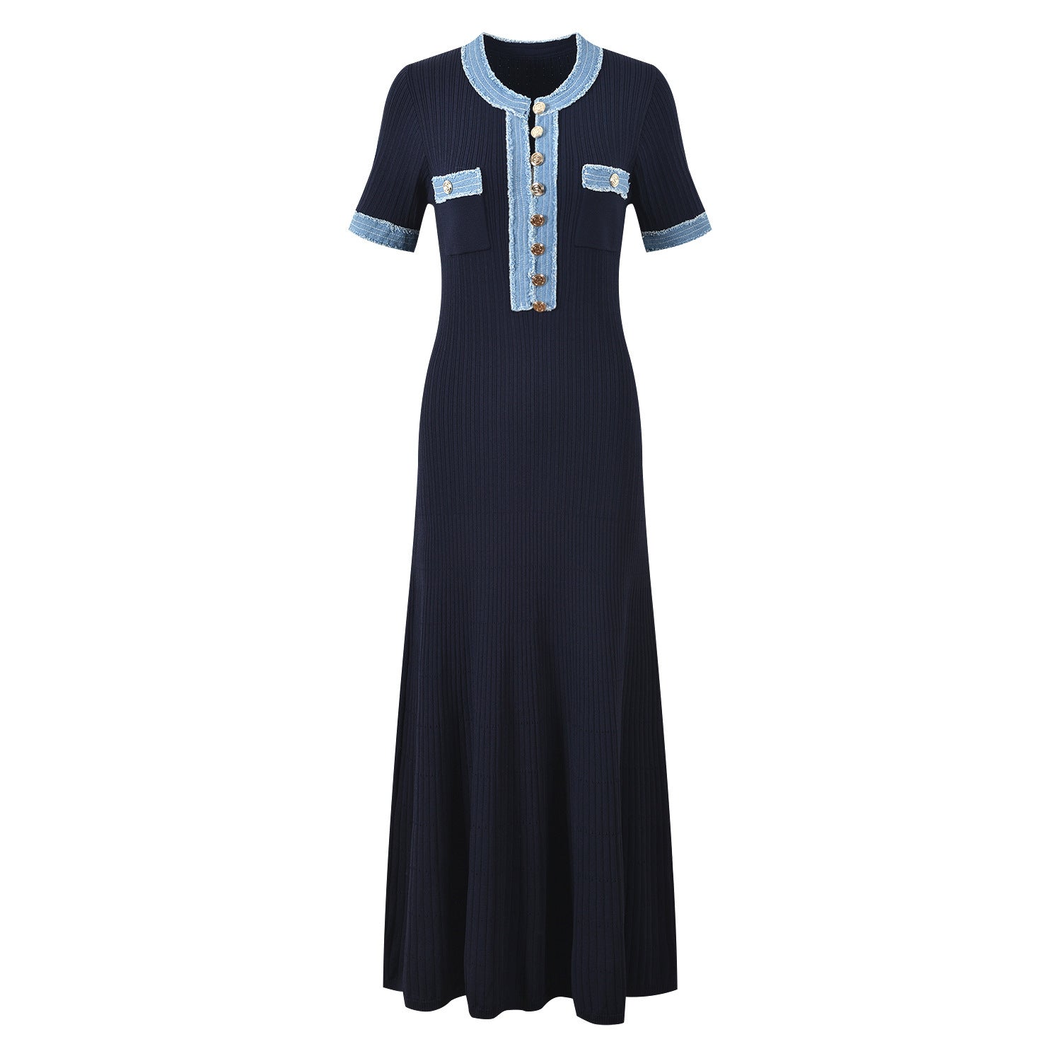 Ninon Denim-Trim Ribbed Knit Maxi Dress - additional view 9