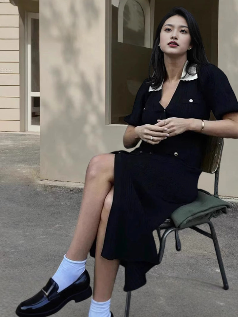 Odalys Contrast-Collar Ribbed Knit Maxi Dress - additional view 4