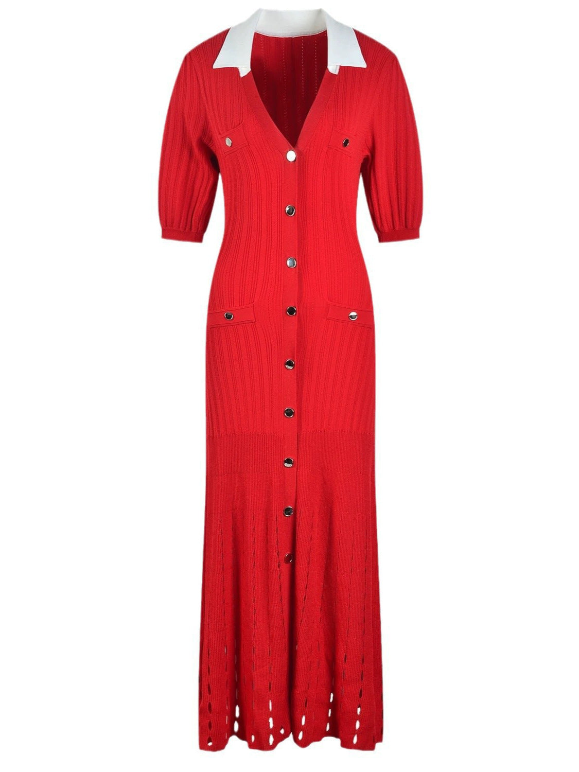 Odalys Contrast-Collar Ribbed Knit Maxi Dress - additional view 5