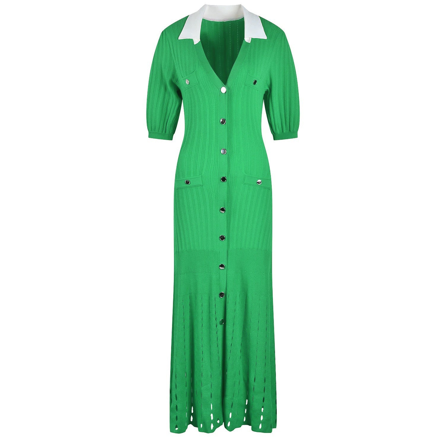 Odalys Contrast-Collar Ribbed Knit Maxi Dress - additional view 6