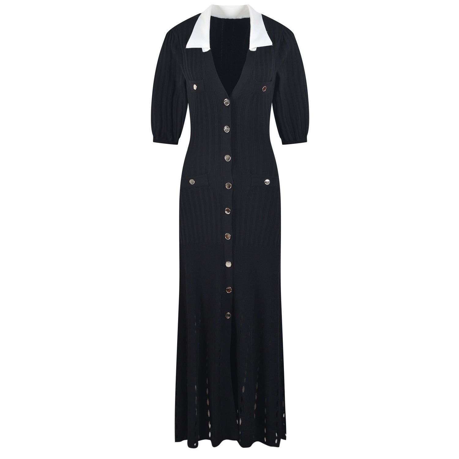 Odalys Contrast-Collar Ribbed Knit Maxi Dress - additional view 7