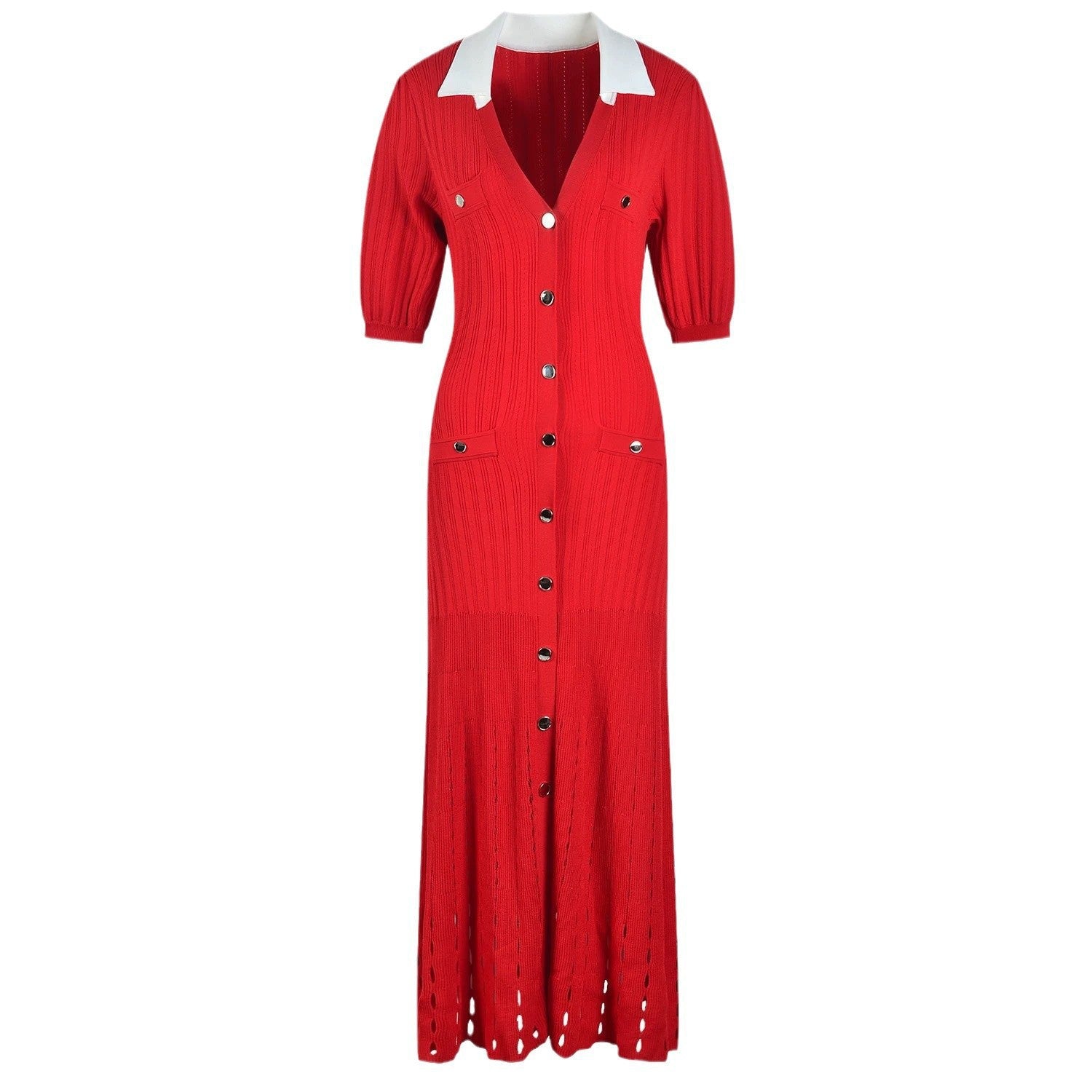 Odalys Contrast-Collar Ribbed Knit Maxi Dress - additional view 8