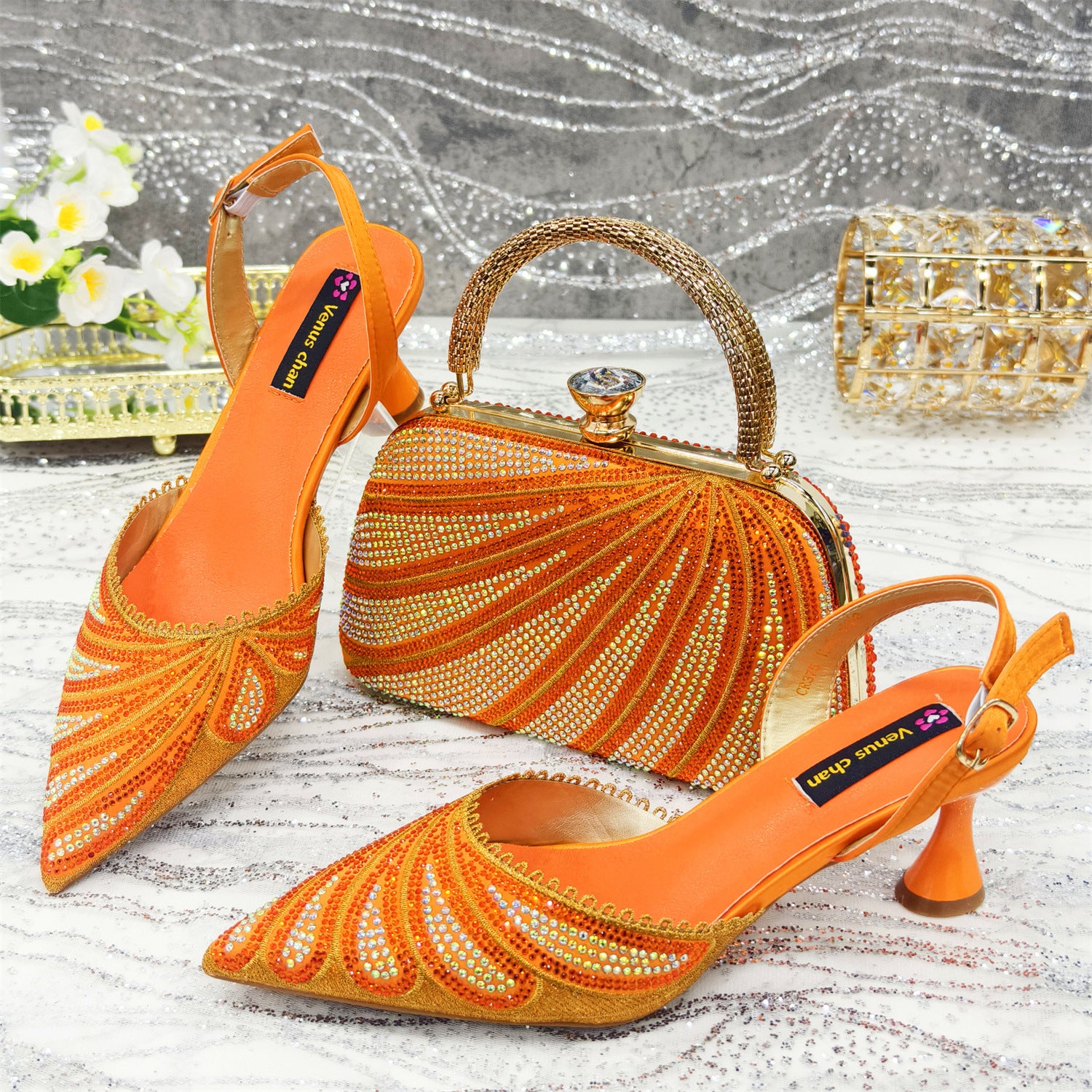 Pointed-Toe Heels & Designer Box Bag Set — front view