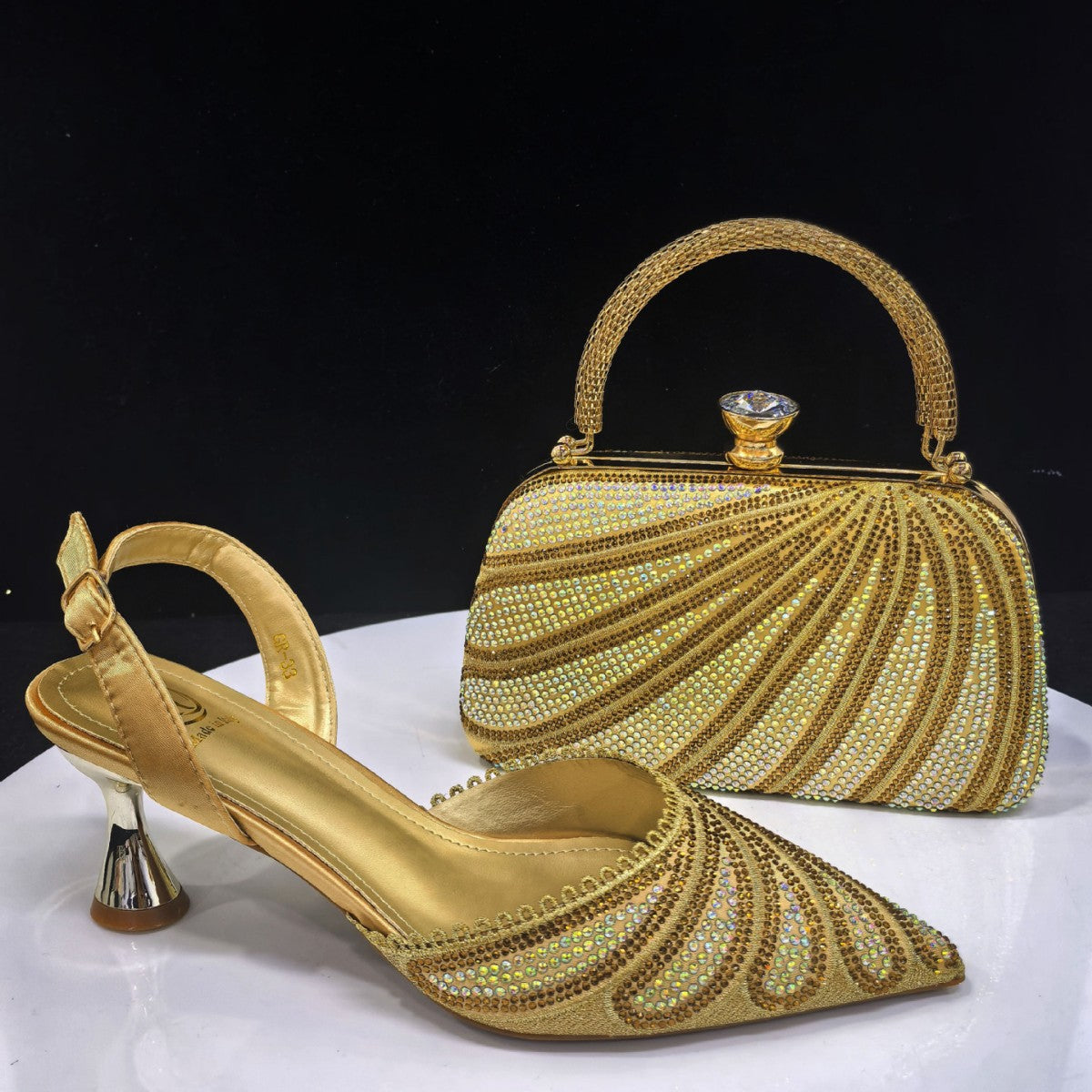 Pointed-Toe Heels & Designer Box Bag Set — full length
