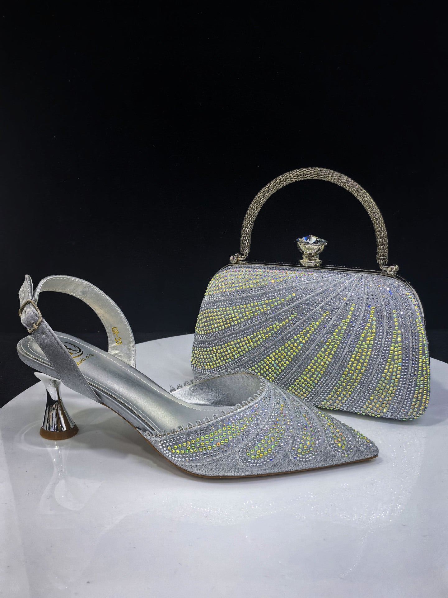 Pointed-Toe Heels & Designer Box Bag Set — side view
