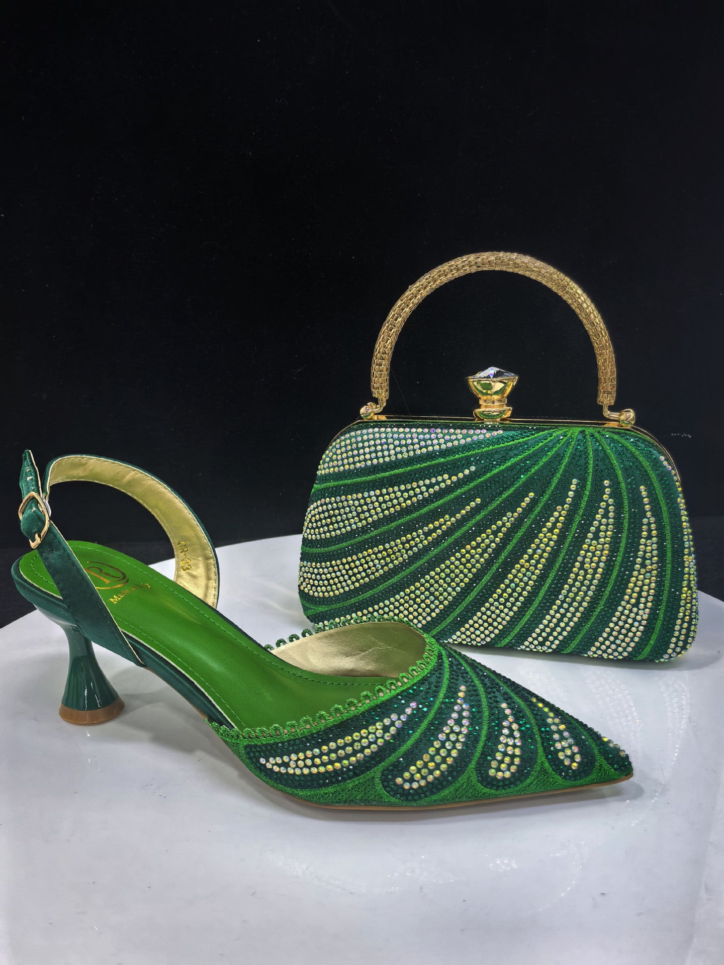 Pointed-Toe Heels & Designer Box Bag Set — model wearing