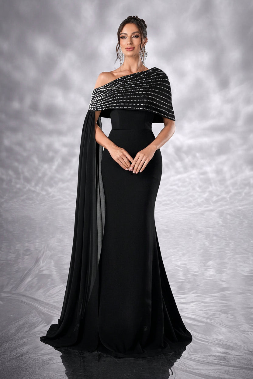 One-Shoulder Diamond Evening Dress — front view