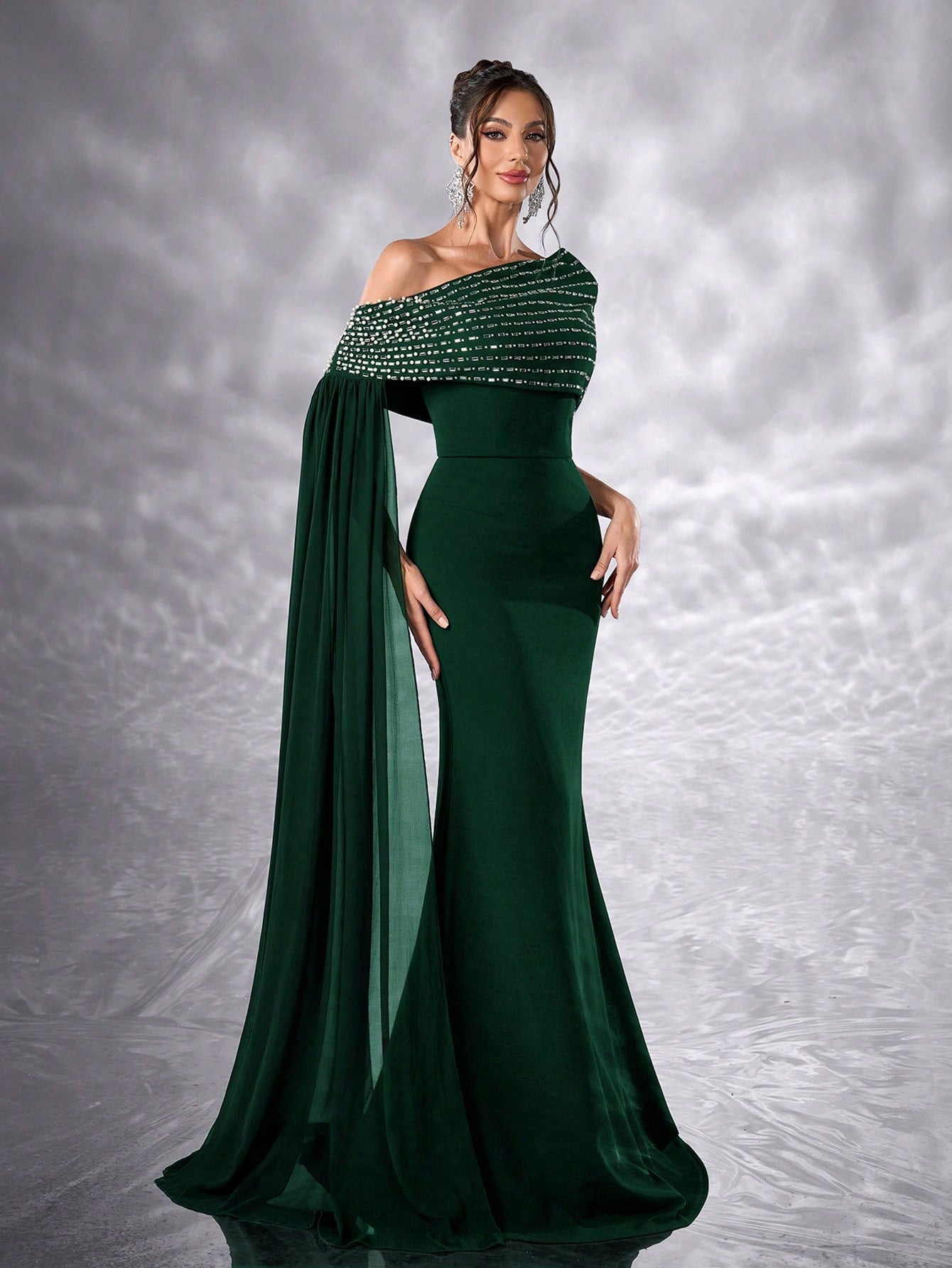 One-Shoulder Diamond Evening Dress — silhouette