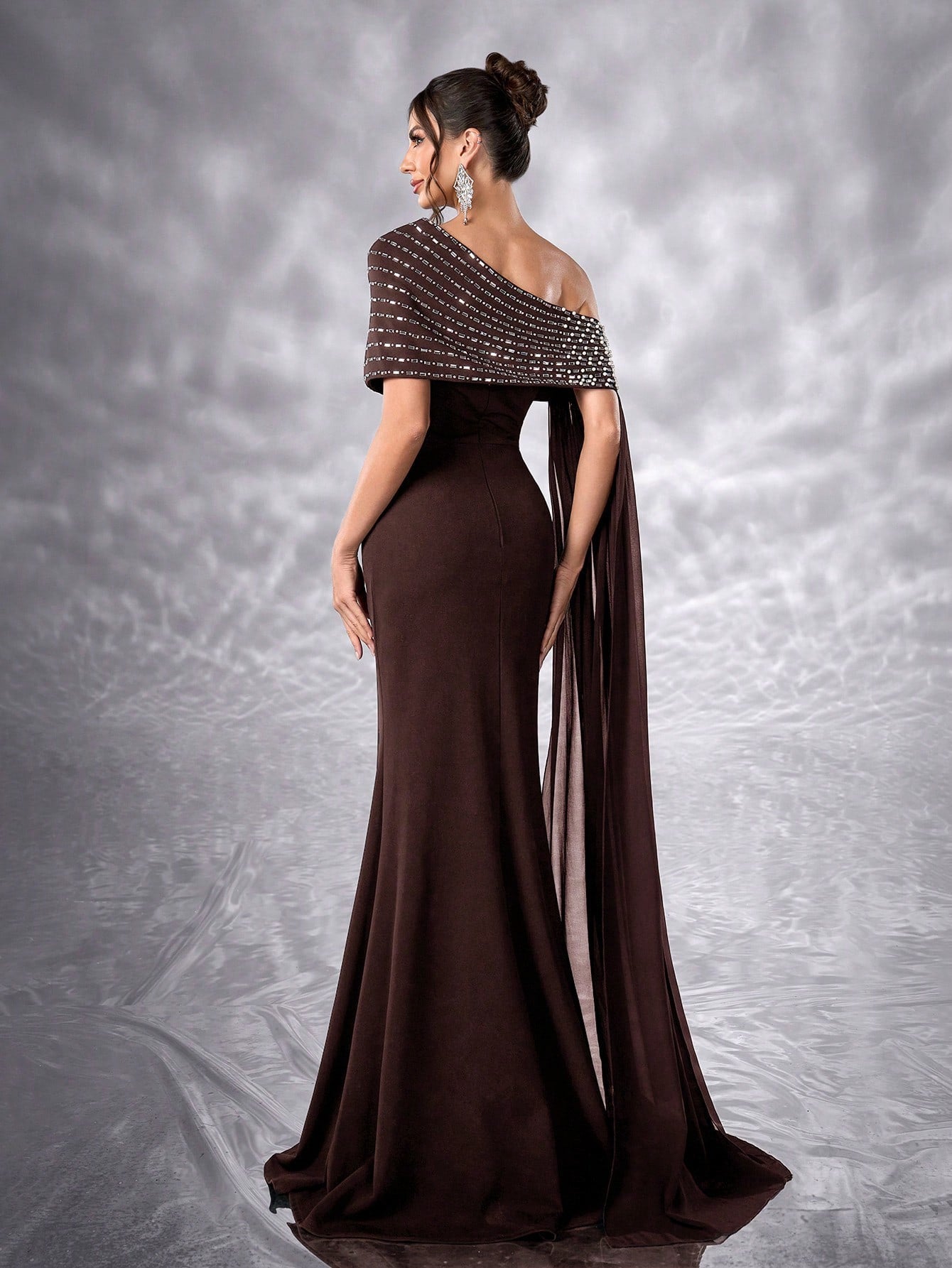 One-Shoulder Diamond Evening Dress — full length