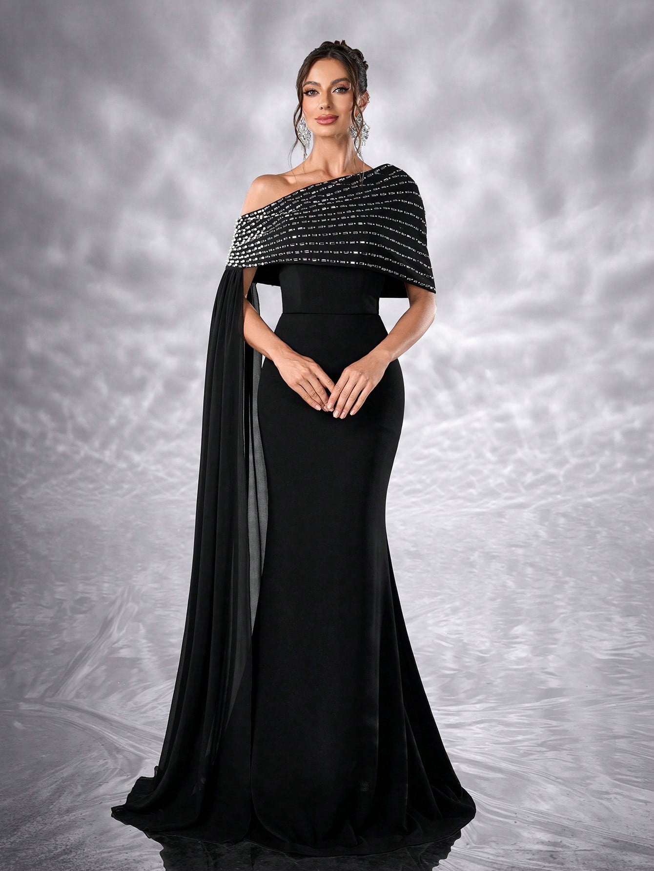 One-Shoulder Diamond Evening Dress — side view