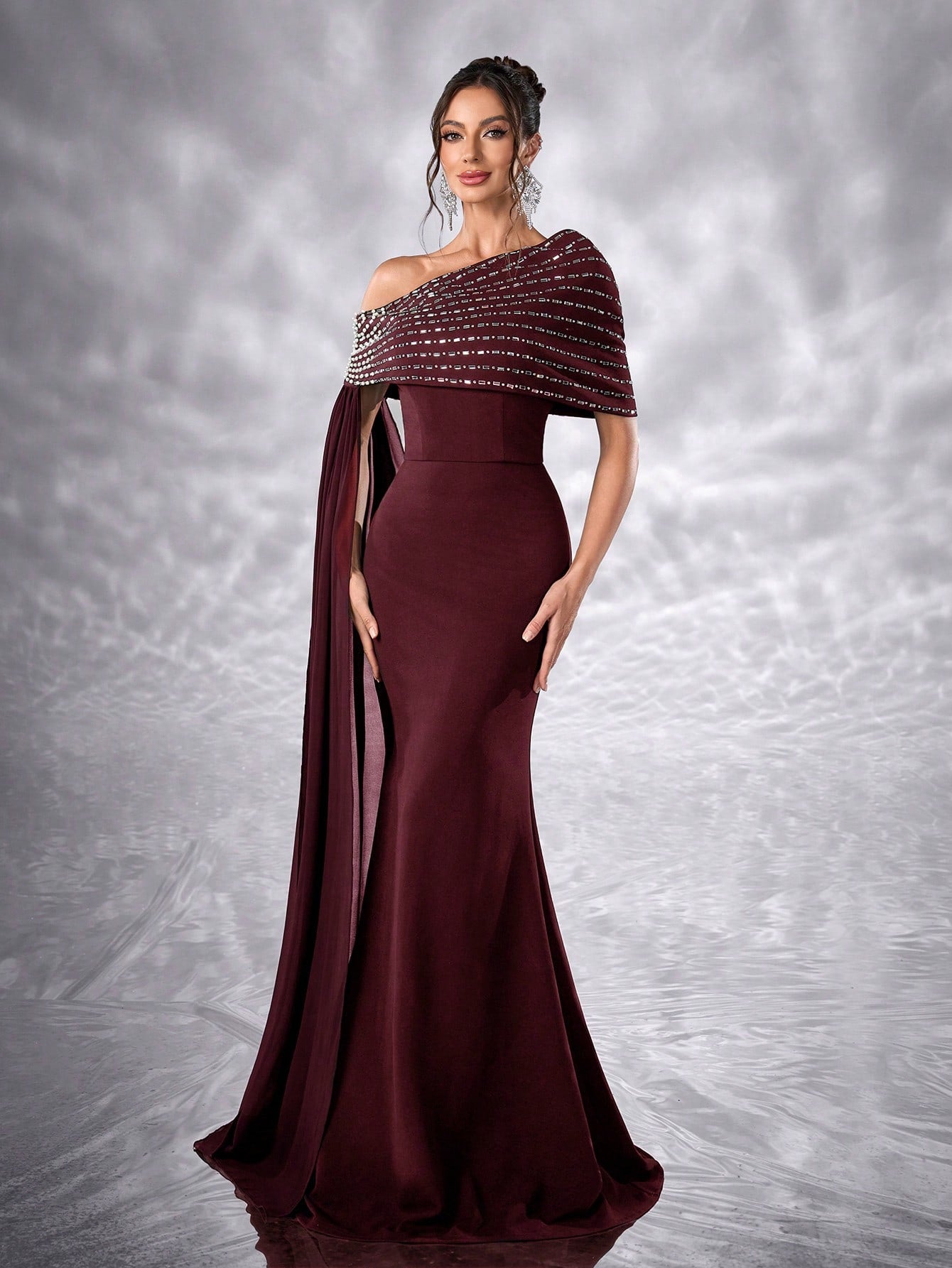 One-Shoulder Diamond Evening Dress — close-up detail