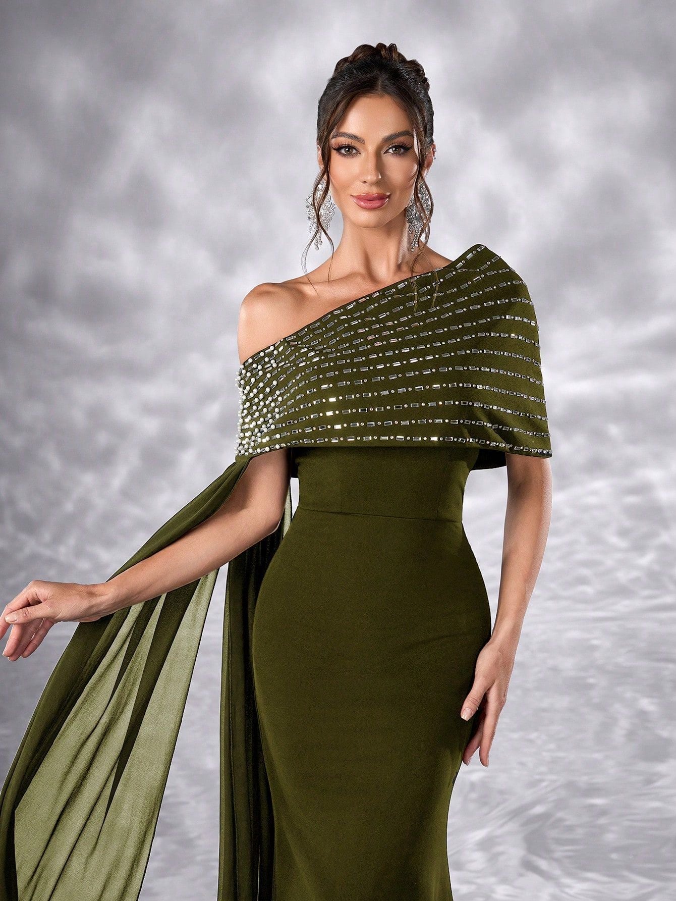 One-Shoulder Diamond Evening Dress — runway angle