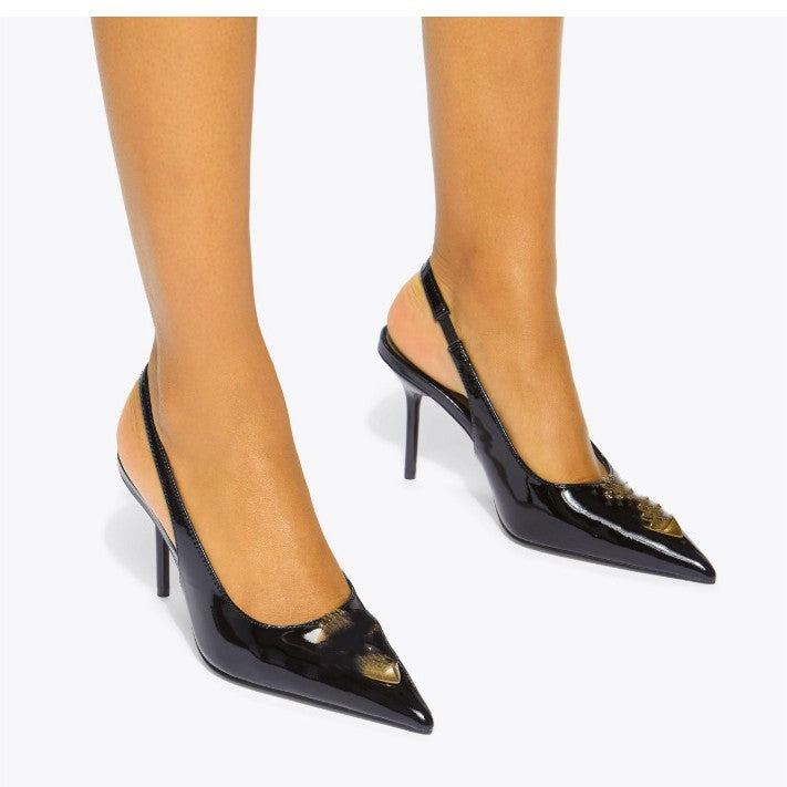 Orabella Jewel Pointed Slingback Heels — fabric and detail