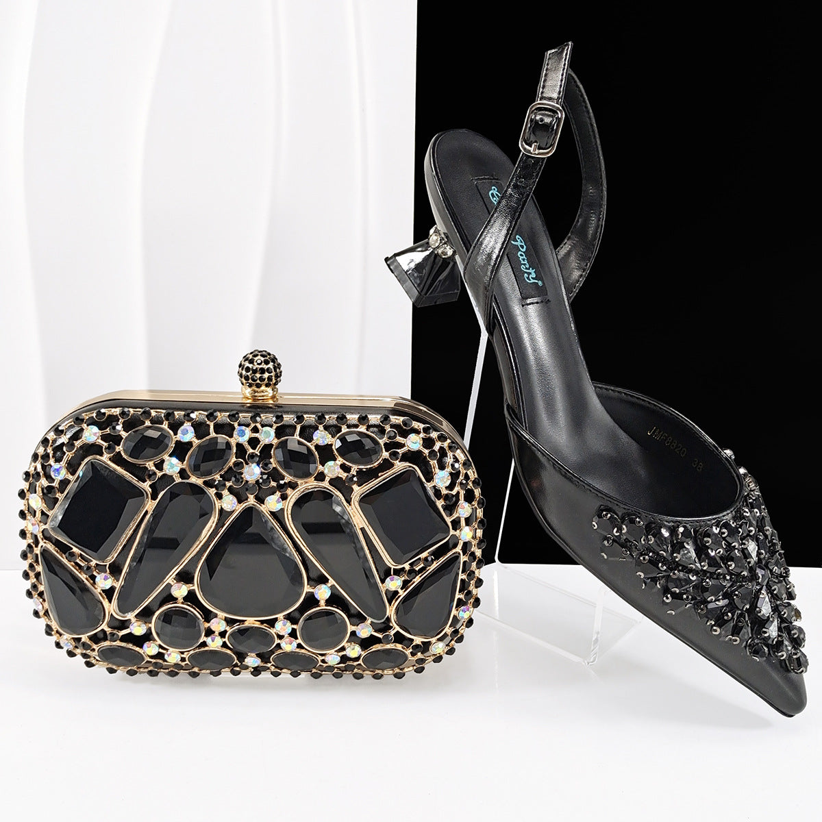Orabella Noir Crystal Clutch & Slingback Heel Set — back view