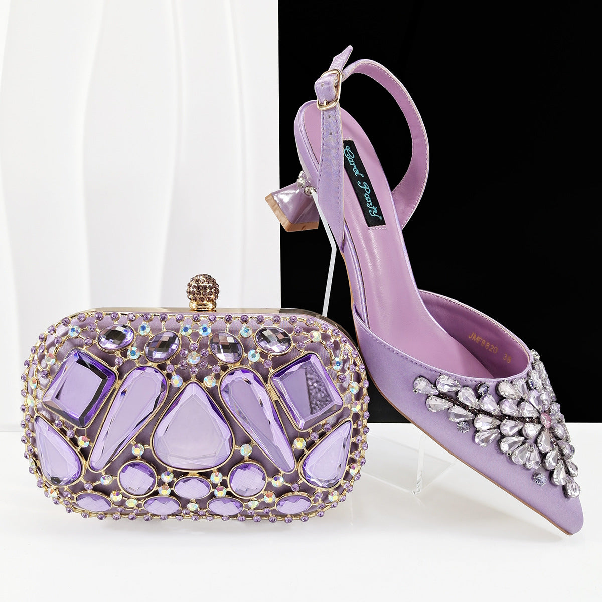 Orabella Noir Crystal Clutch & Slingback Heel Set — close-up detail