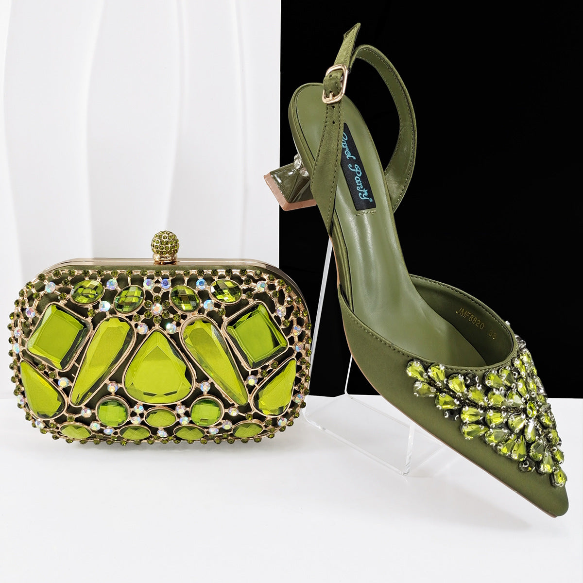 Orabella Noir Crystal Clutch & Slingback Heel Set — model wearing