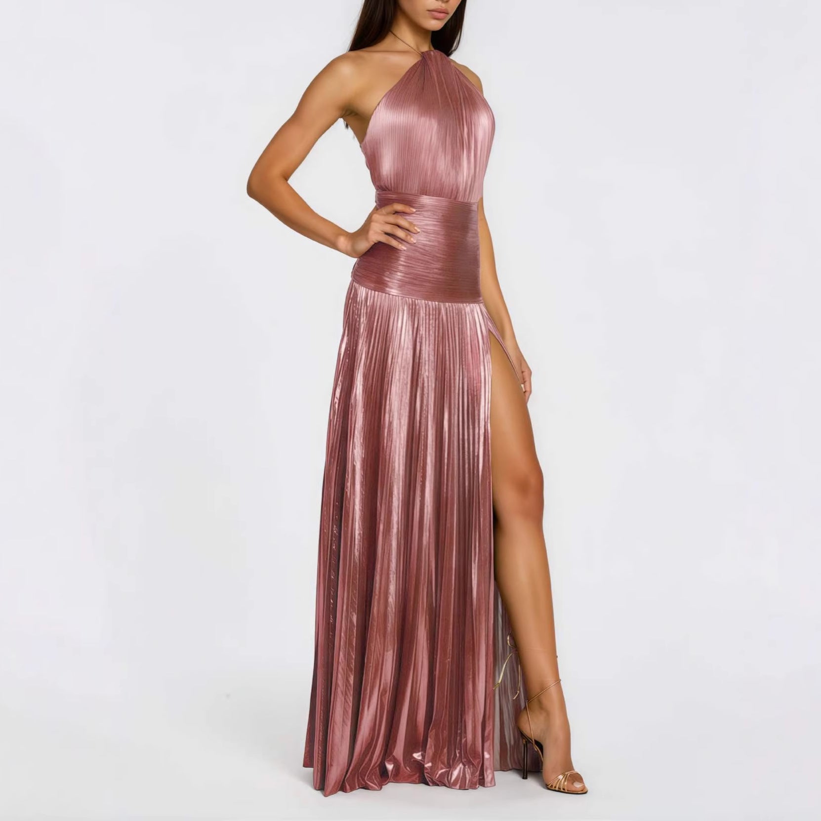 Paloma Pink Halterneck Maxi Dress — full length