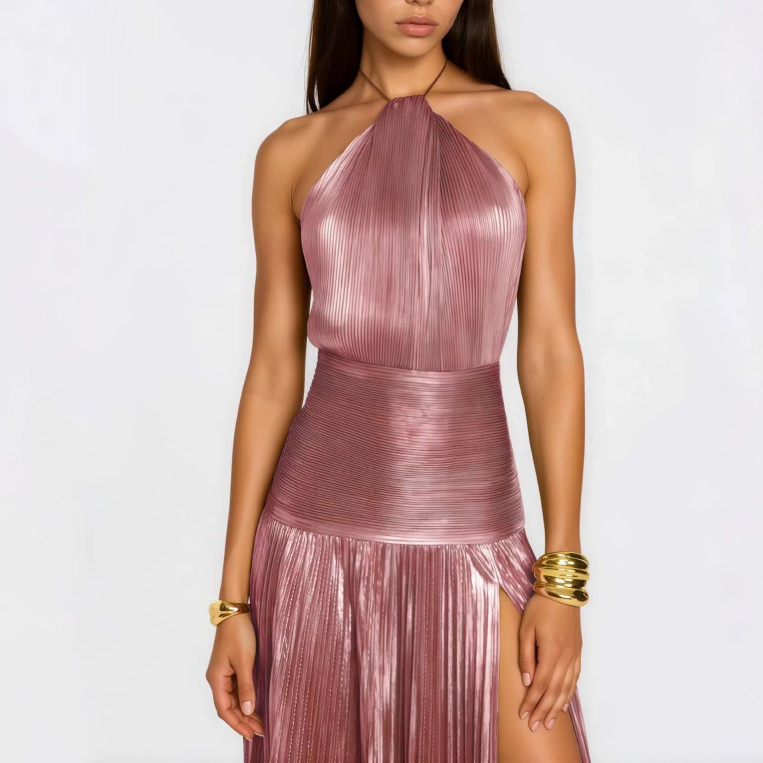 Paloma Pink Halterneck Maxi Dress — styled look