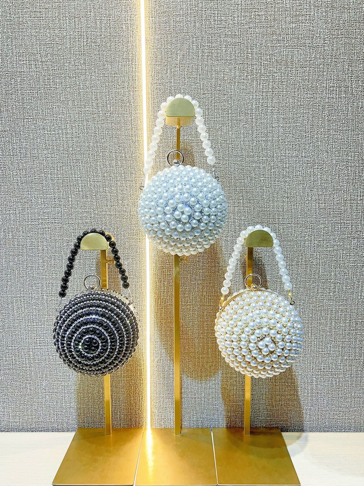 Pearl-Encrusted Italian-Inspired Spherical Evening Bag — fabric and detail