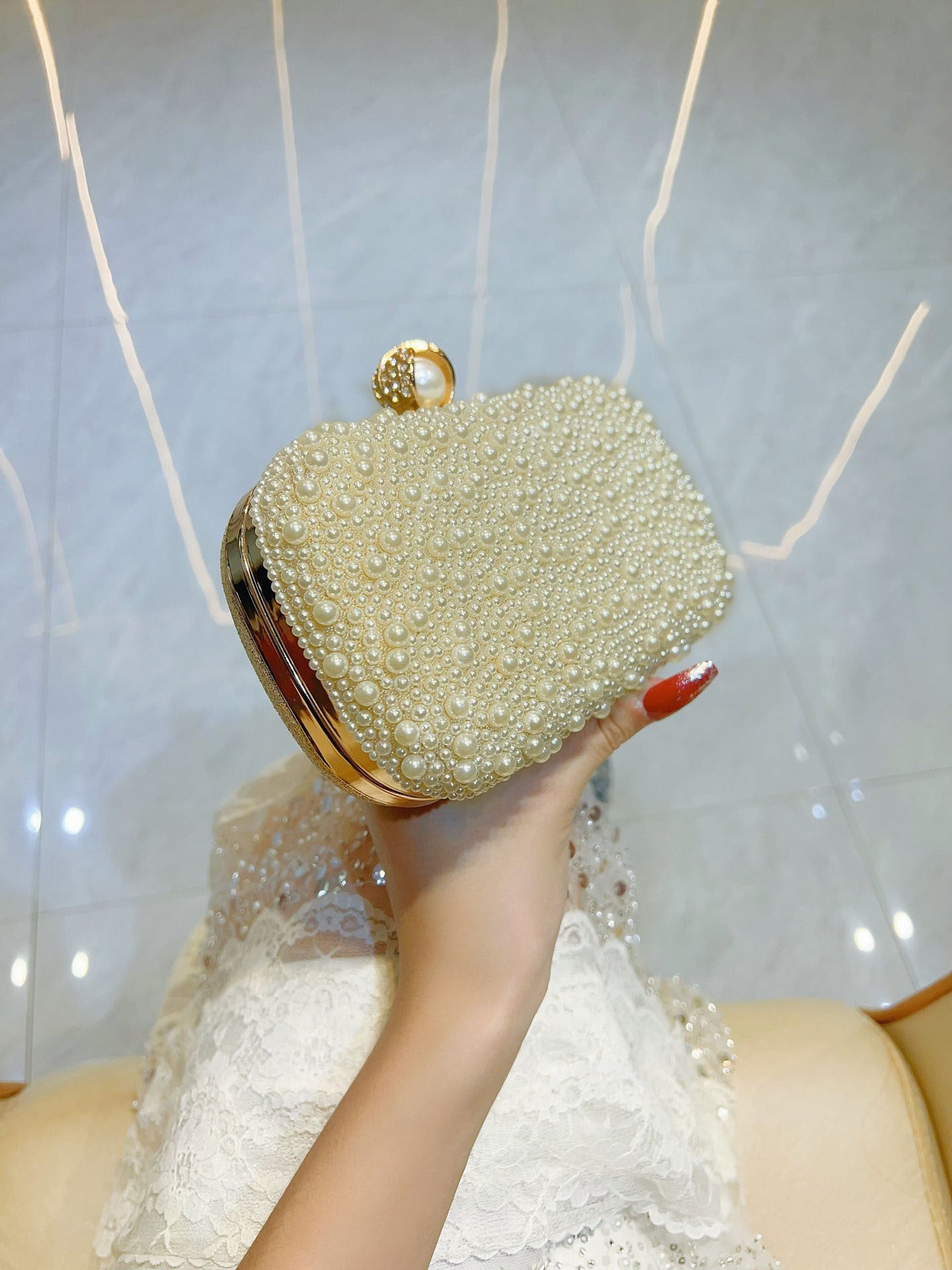 Pearl Italian-Inspired Clutch Evening Bag — full length