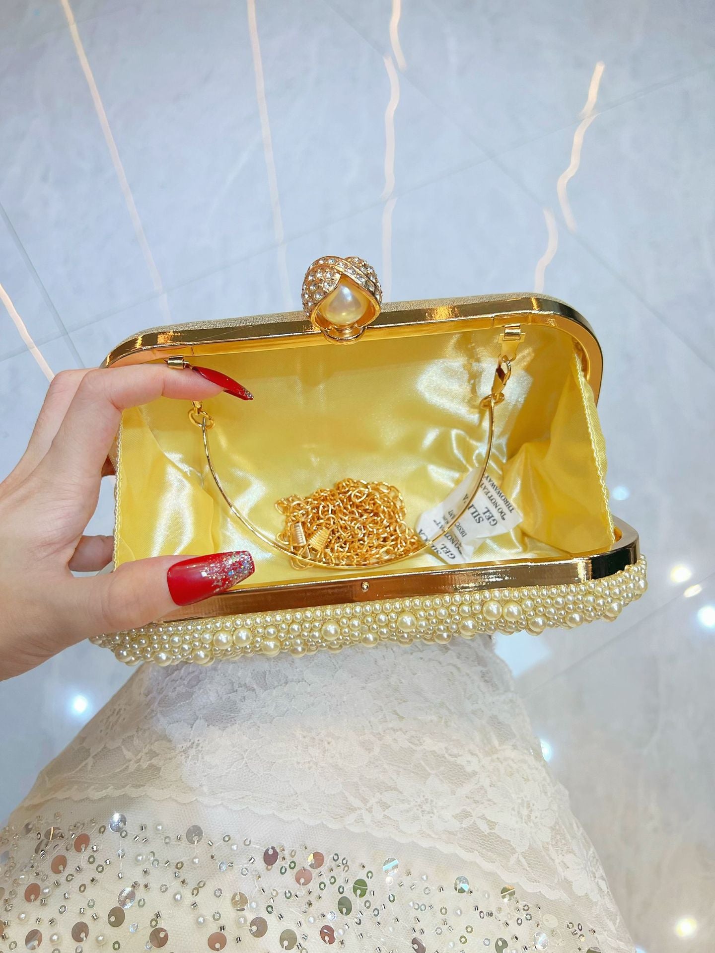 Pearl Italian-Inspired Clutch Evening Bag — styled look