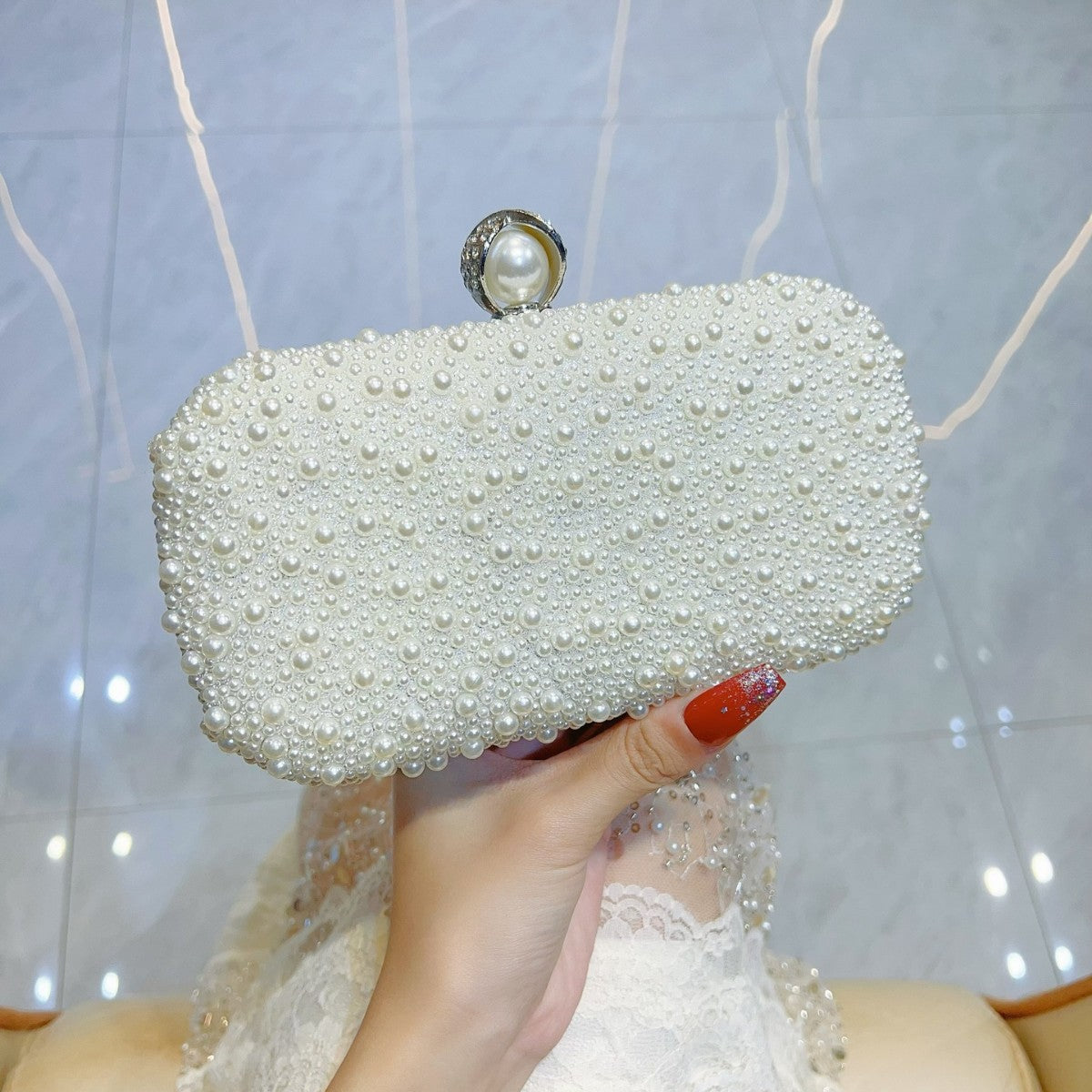 Pearl Italian-Inspired Clutch Evening Bag — close-up detail