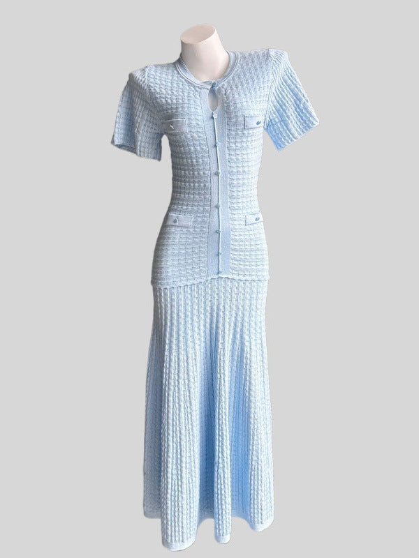 Penelope Textured Knit Button-Front Maxi Dress - back view