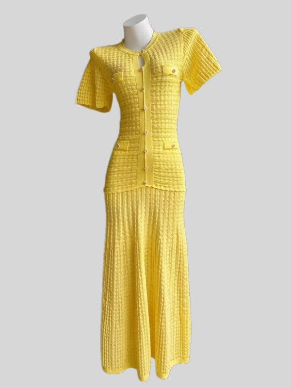 Penelope Textured Knit Button-Front Maxi Dress - detail view