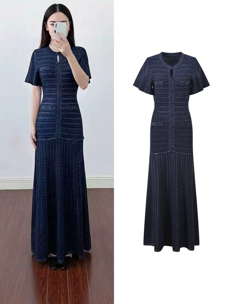 Penelope Textured Knit Button-Front Maxi Dress - front view