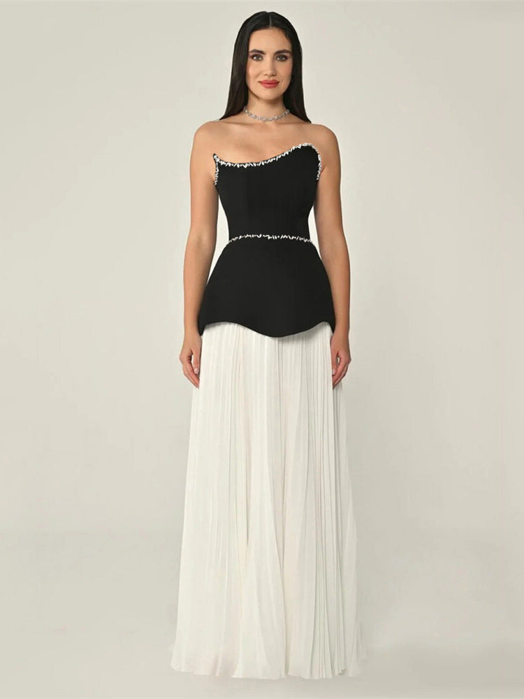 Portia Apricot Strapless Evening Gown — front view
