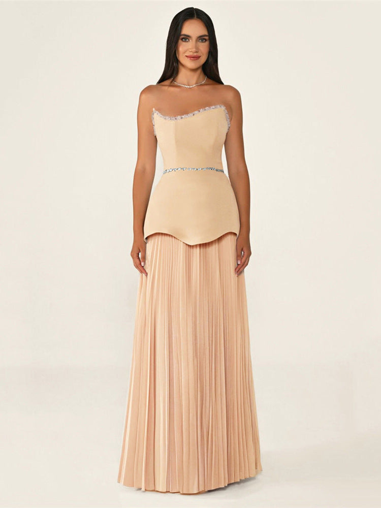 Portia Apricot Strapless Evening Gown — full length