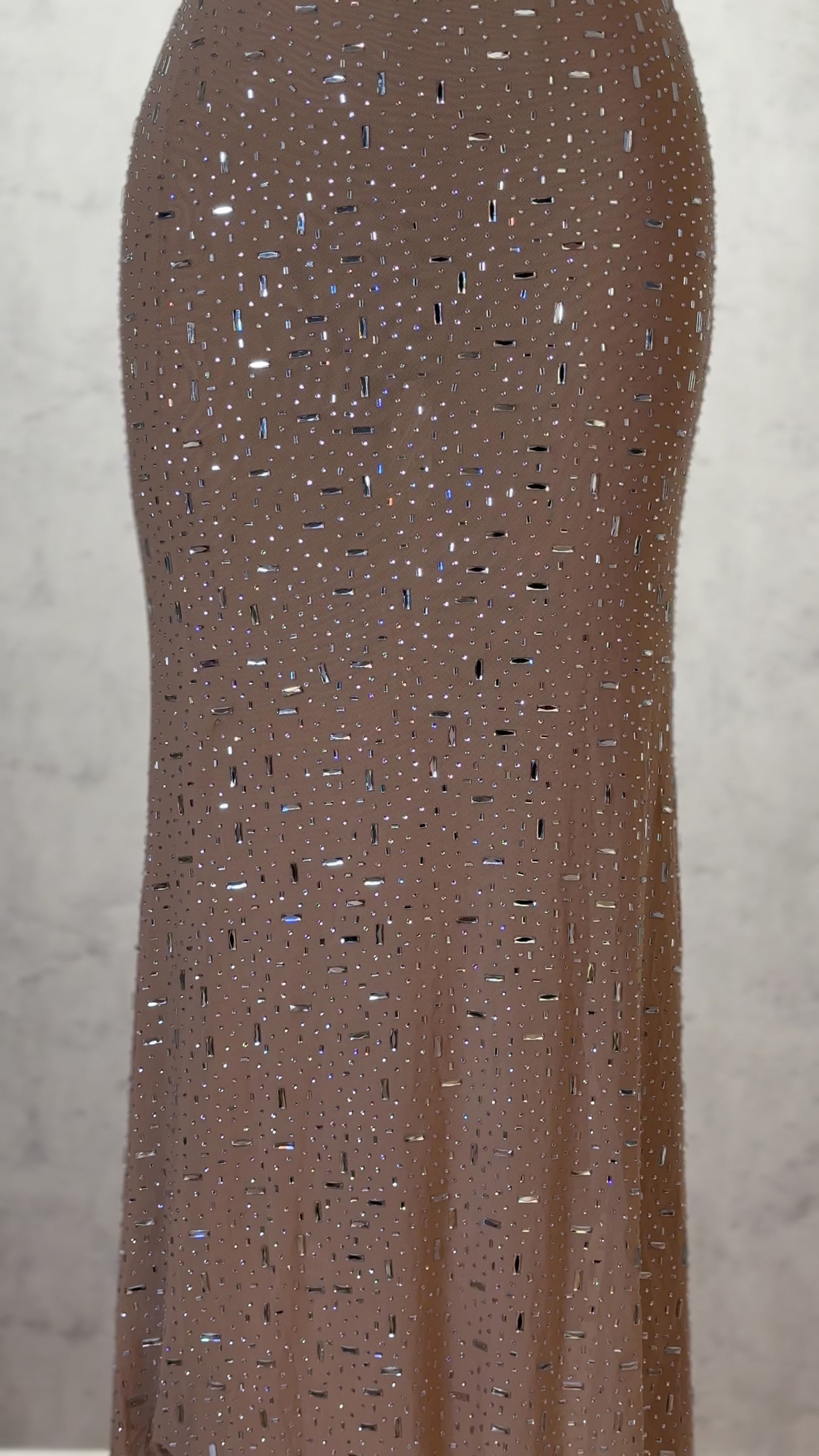 Beige Color Gemstone Sequin Slip Gown