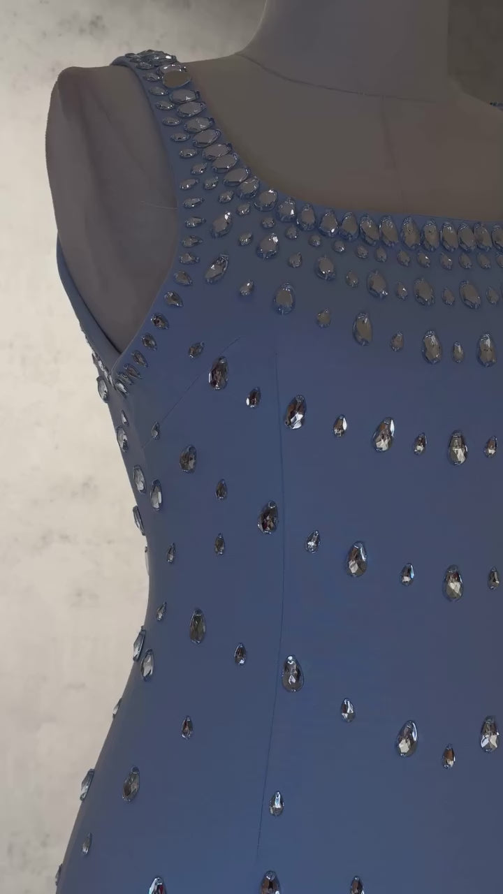 Azure Dewdrop Embellished Column Gown