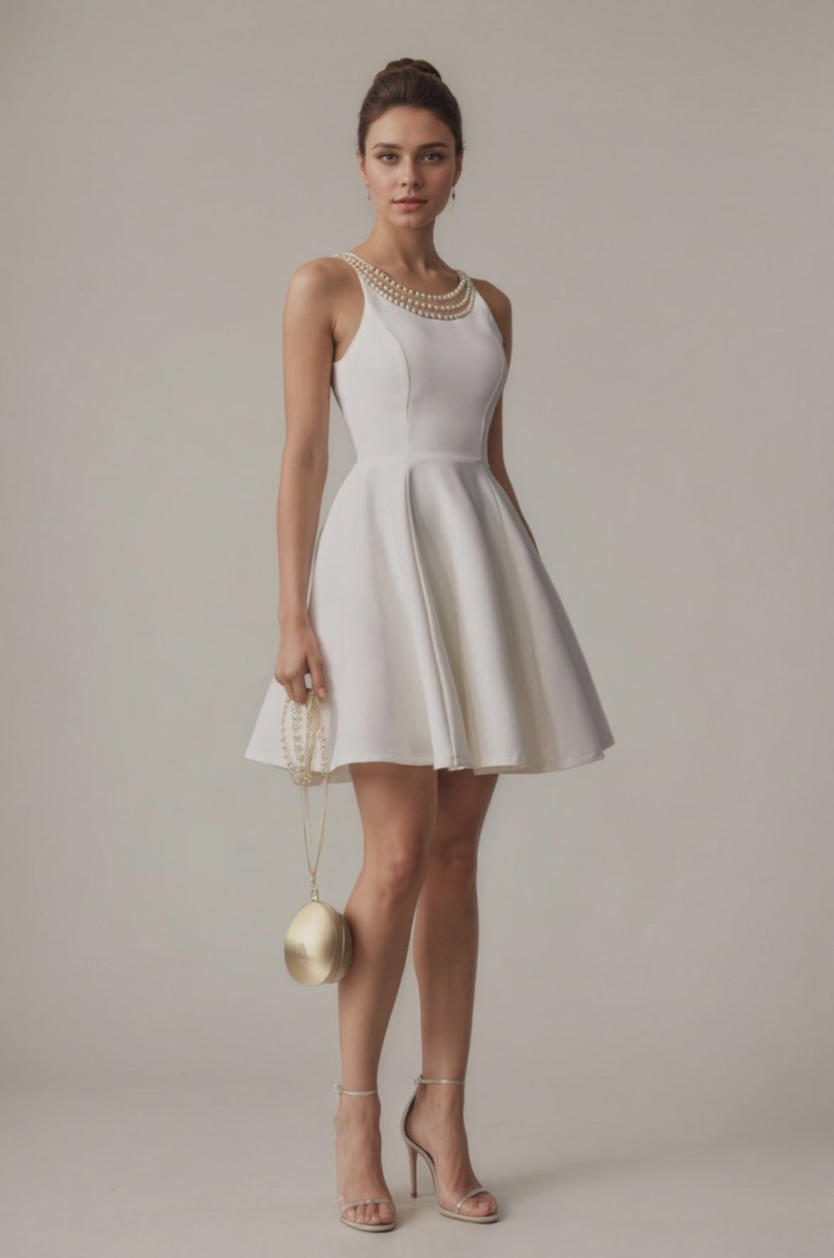 Pearl Neckline Fit-and-Flare Mini Dress
