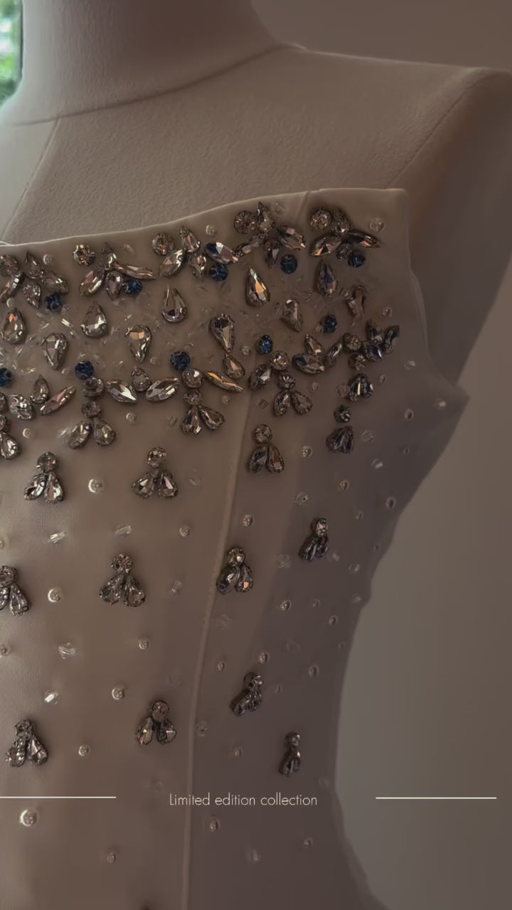 Crystal-Studded White Strapless Mini Dress