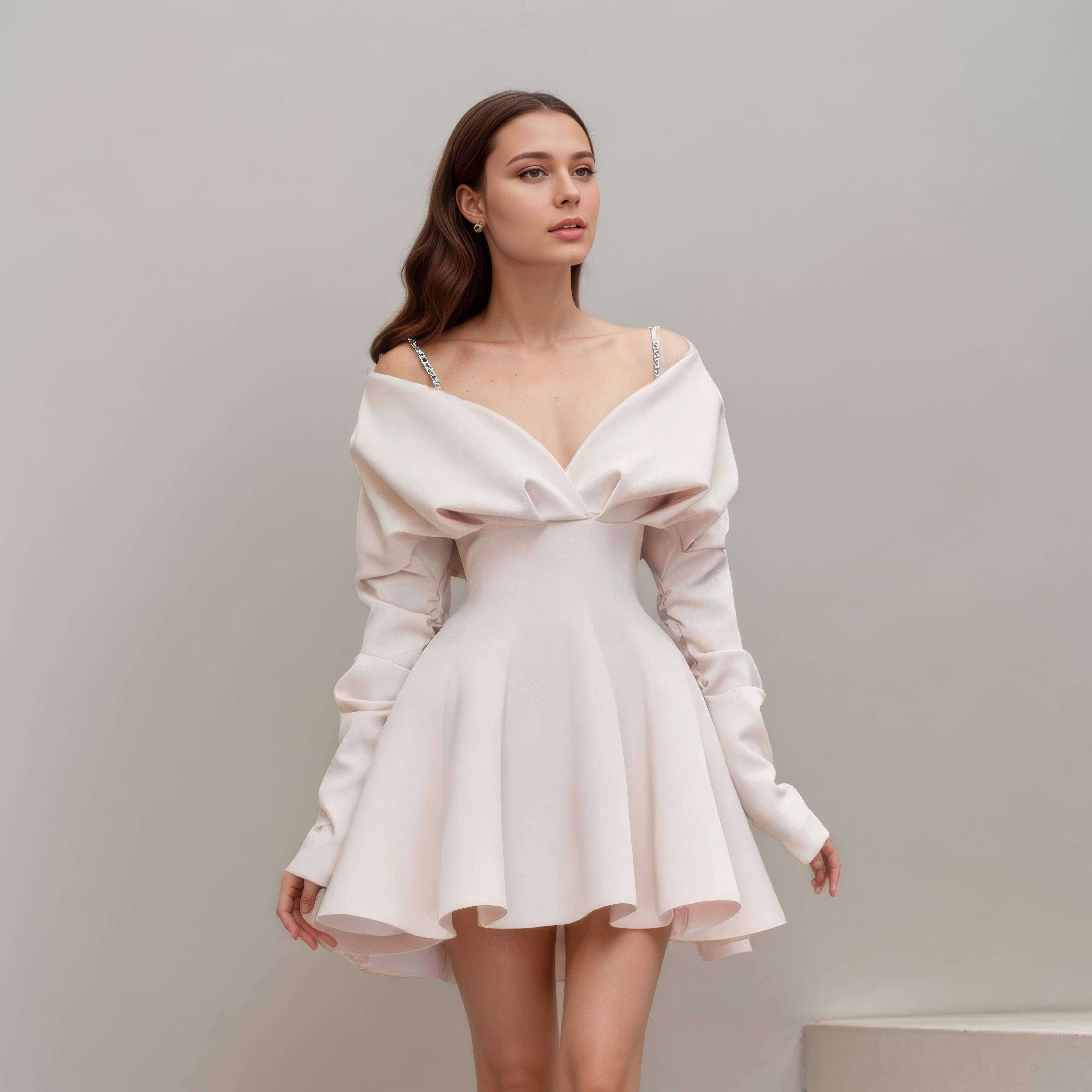 Blush Off-Shoulder A-Line Mini Dress