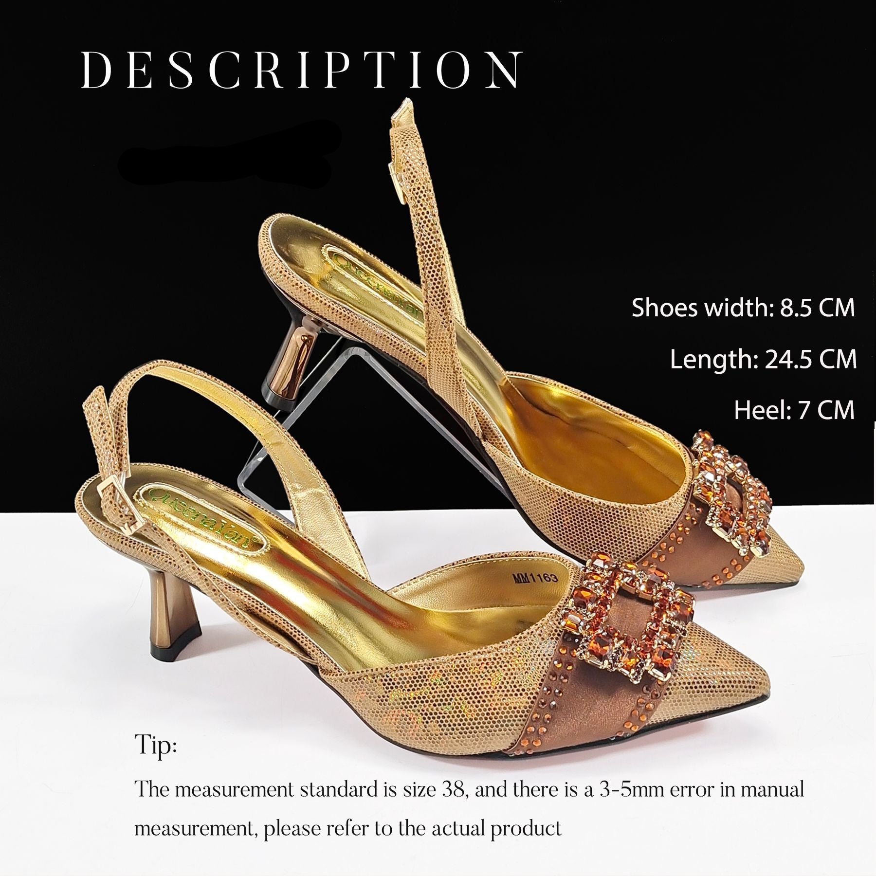 Diamond Buckle Pointed-Toe Heels & Bucket Clutch Set — fabric and detail