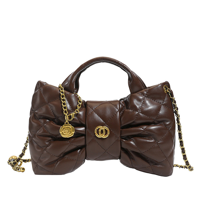 Quilted Bow Chain Evening Bag — side view