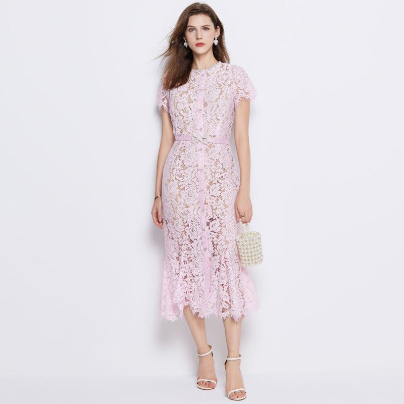 Quintessa Lace Embellished Mermaid Gown — fabric and detail