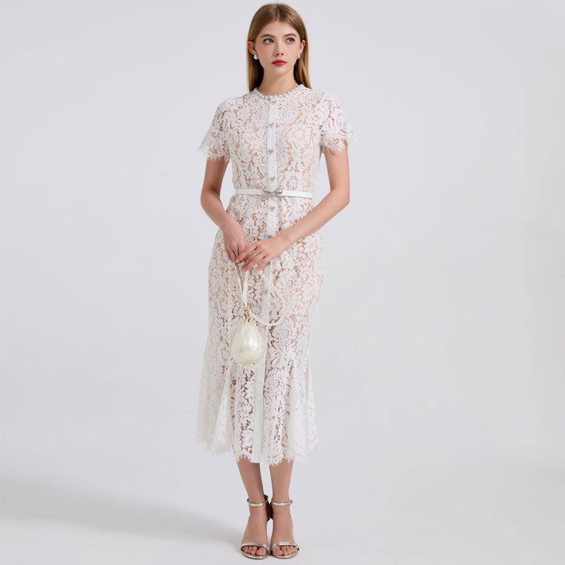 Quintessa Lace Embellished Mermaid Gown — side view