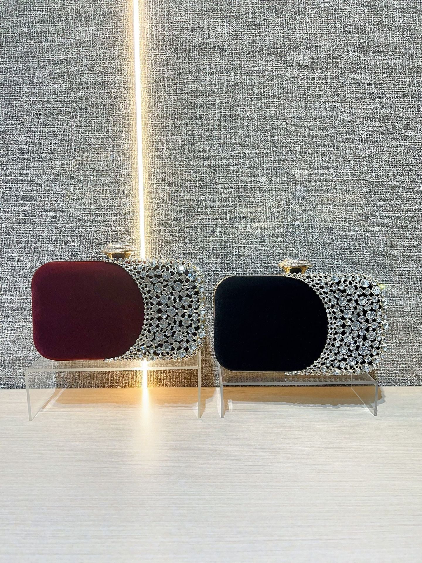 Retro Crystal-Encrusted Velvet Box Clutch — fabric and detail