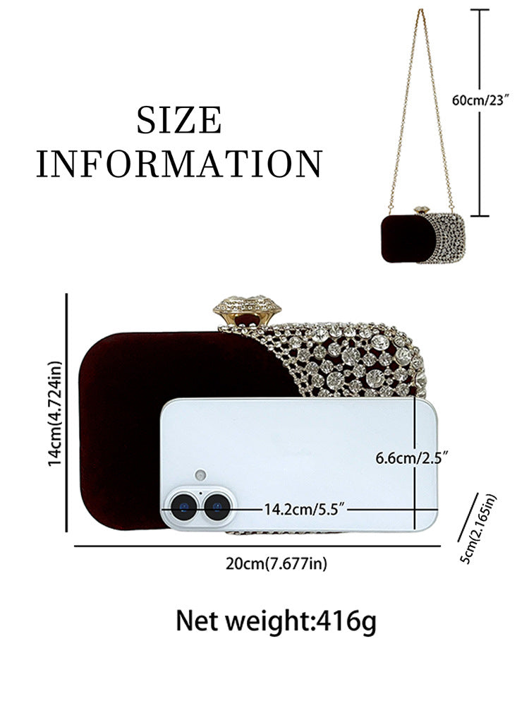 Retro Crystal-Encrusted Velvet Box Clutch — back view