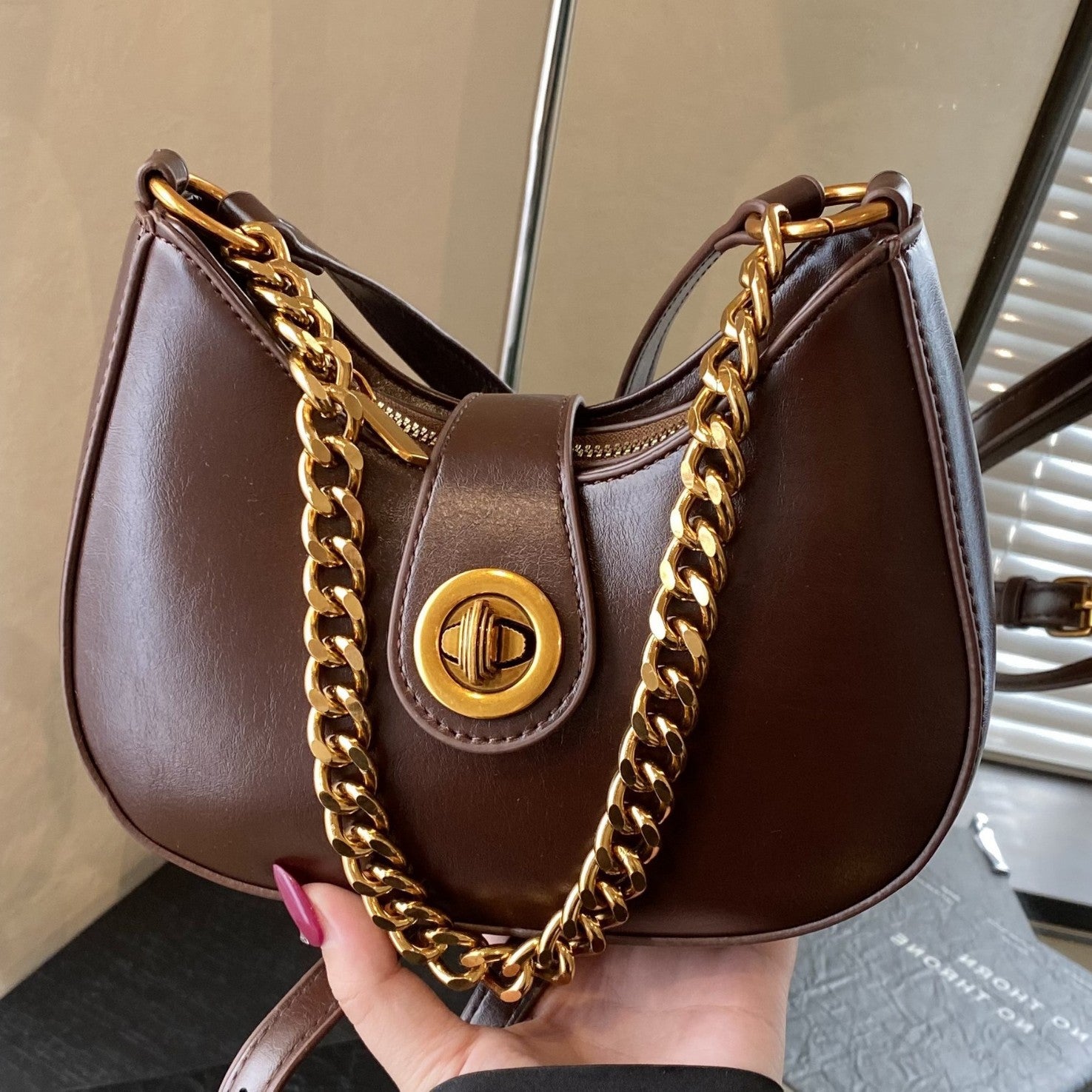 Retro Italian-Inspired Crescent Crossbody Bag — front view