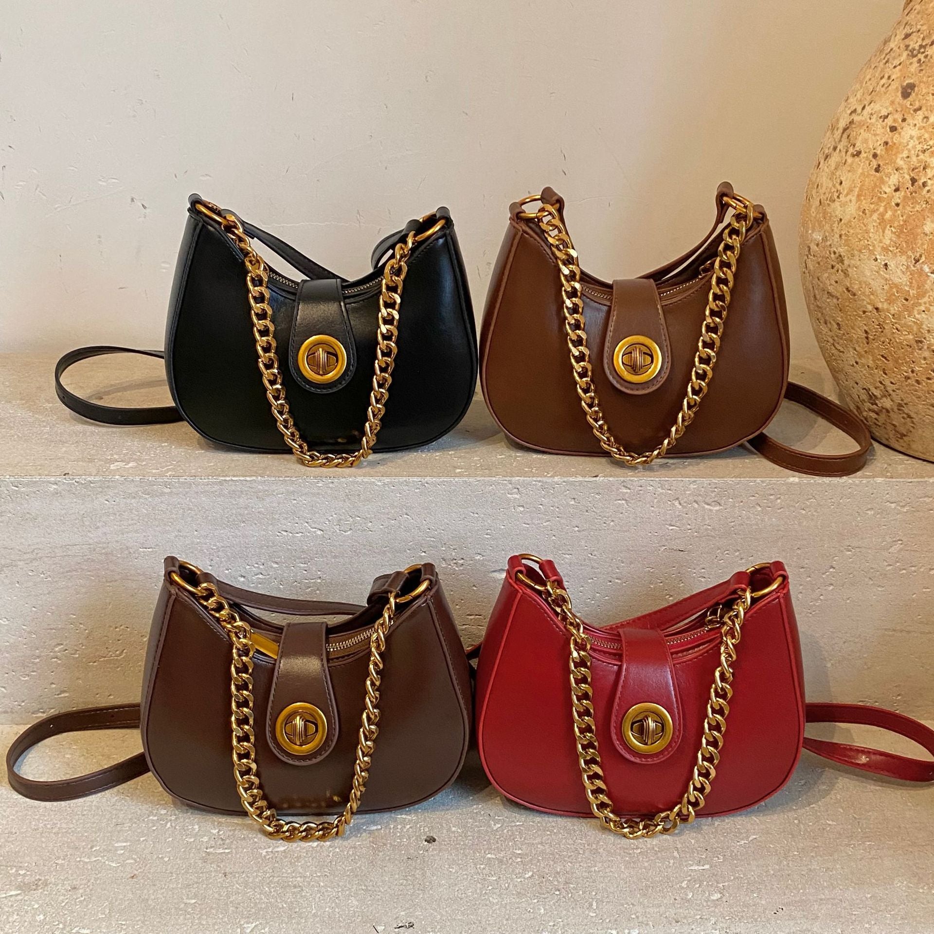 Retro Italian-Inspired Crescent Crossbody Bag — full length