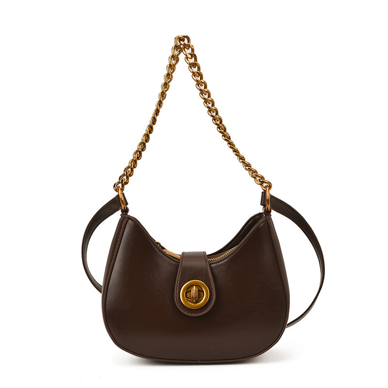 Retro Italian-Inspired Crescent Crossbody Bag — model wearing