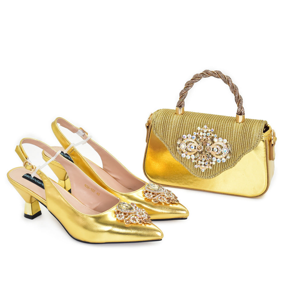Rhinestone Bridal Pointed-Toe Sandal & Bag Set — front view