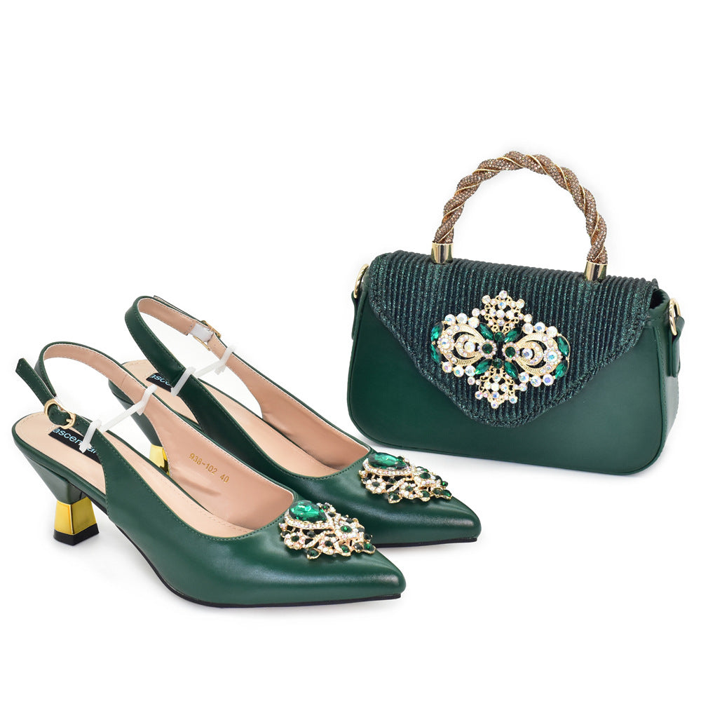 Rhinestone Bridal Pointed-Toe Sandal & Bag Set — full length